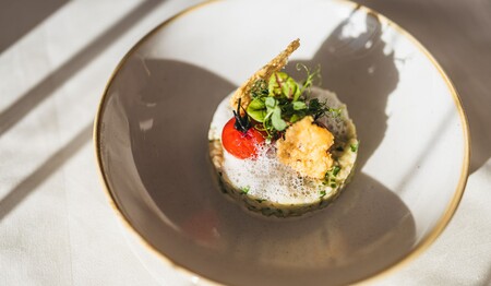 Kunstvoll angerichtetes Gourmet-Gericht in einer hellen Schale – feine Kulinarik für Singles und Alleinreisende im Ritzenhof..