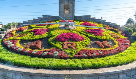Die farbenfroh bepflanzte Blumenuhr nahe den Niagara-Wasserfällen als Ausflugsziel auf Singlereisen durch Kanada.